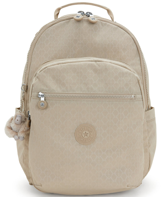 Kipling Seoul Signature Beige Embossed Large Backpack I4034-96A