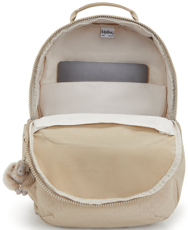 Kipling Seoul Signature Beige Embossed Large Backpack I4034-96A