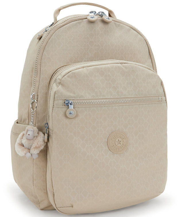 Kipling Seoul Signature Beige Embossed Large Backpack I4034-96A