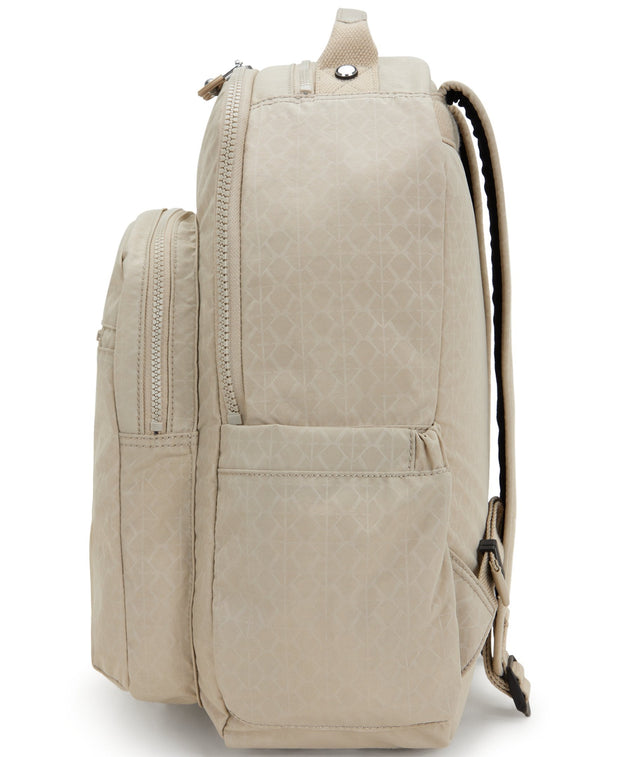 Kipling Seoul Signature Beige Embossed Large Backpack I4034-96A