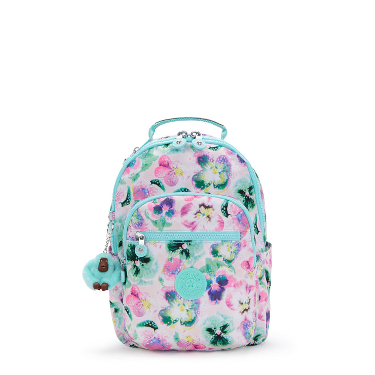 KIPLING-Seoul S-Small Backpack (With Laptop Protection)-Aqua Blossom-I5357-7EC