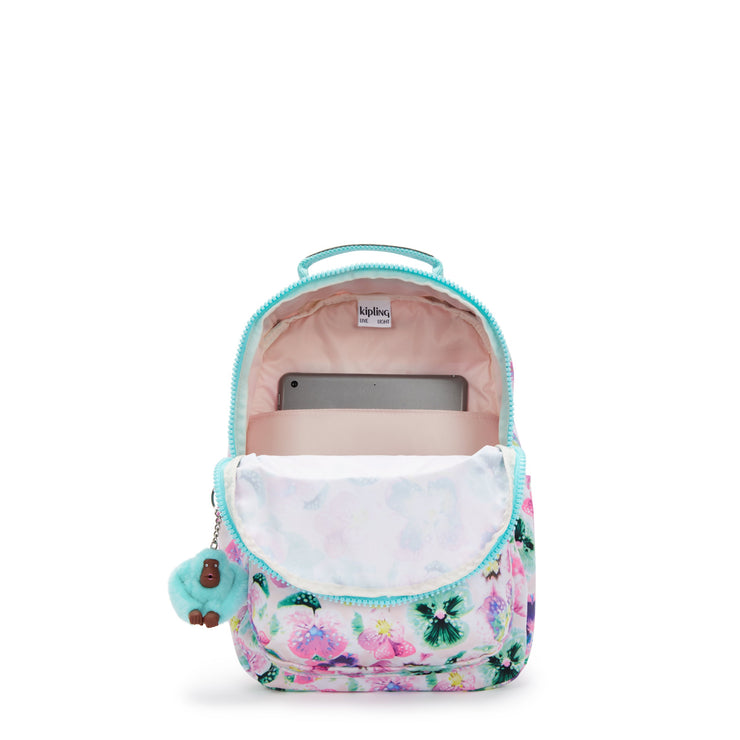 KIPLING-Seoul S-Small Backpack (With Laptop Protection)-Aqua Blossom-I5357-7EC