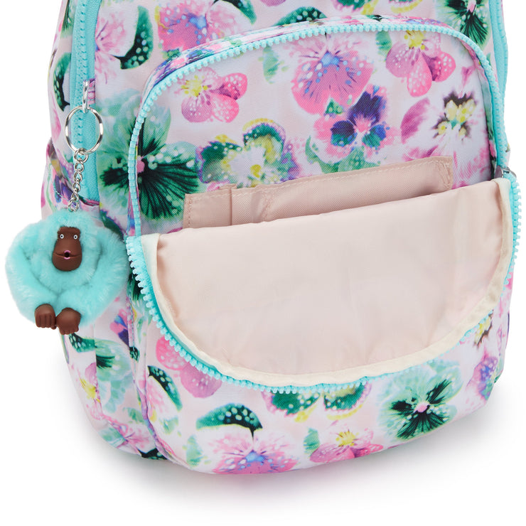 KIPLING-Seoul S-Small Backpack (With Laptop Protection)-Aqua Blossom-I5357-7EC