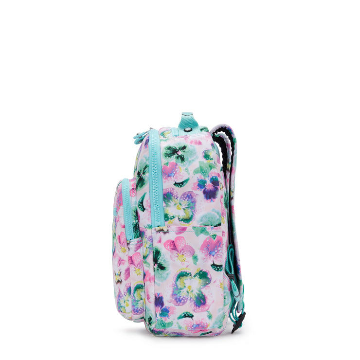 KIPLING-Seoul S-Small Backpack (With Laptop Protection)-Aqua Blossom-I5357-7EC