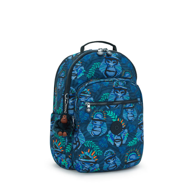 KIPLING Large backpack (with laptop compartment) Unisex Blue Monkey Fun Seoul Lap  -  I5816-8HJ