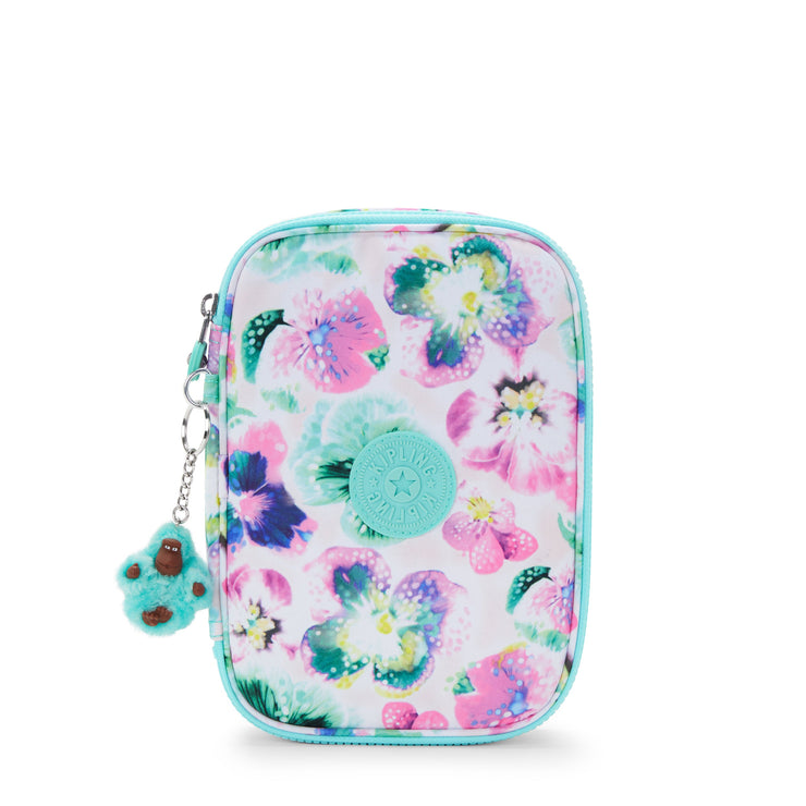 KIPLING-100 Pens-Large pencase-Aqua Blossom-I6002-7EC