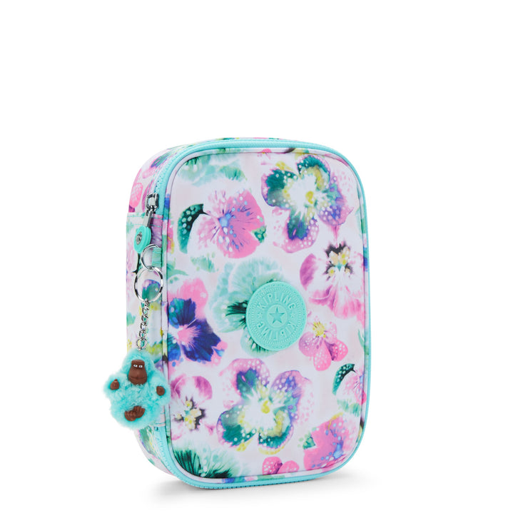 KIPLING-100 Pens-Large pencase-Aqua Blossom-I6002-7EC