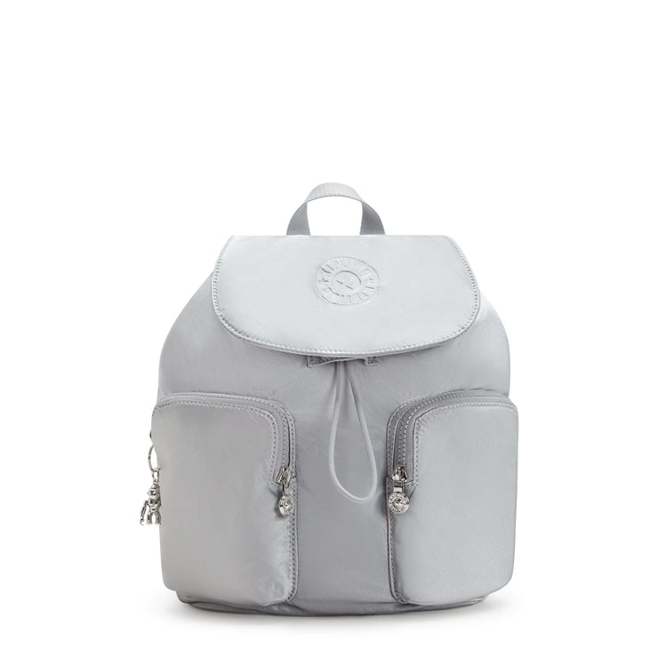 KIPLING-Anto S-Small Drawstring Backpack with Front Pockets-Silver Glam-I7751-K2E