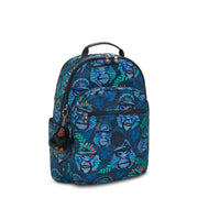 KIPLING Large Backpack with Separate Laptop Compartment Unisex Blue Monkey Fun Seoul College  -  I7973-8HJ