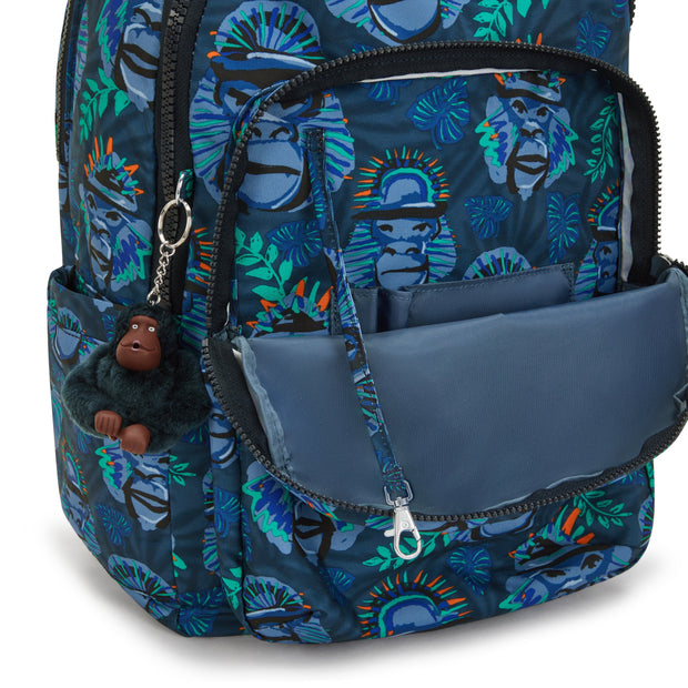 KIPLING Large Backpack with Separate Laptop Compartment Unisex Blue Monkey Fun Seoul College  -  I7973-8HJ