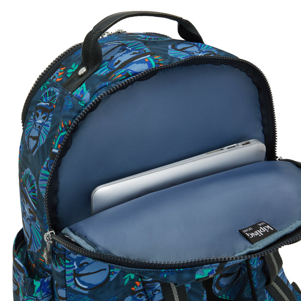 KIPLING Large Backpack with Separate Laptop Compartment Unisex Blue Monkey Fun Seoul College  -  I7973-8HJ