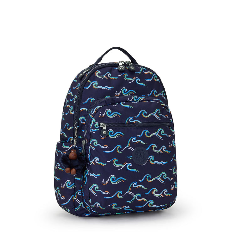 Kipling Large Backpack With Padded Laptop Compartment Unisex Fun Ocean Print Seoul