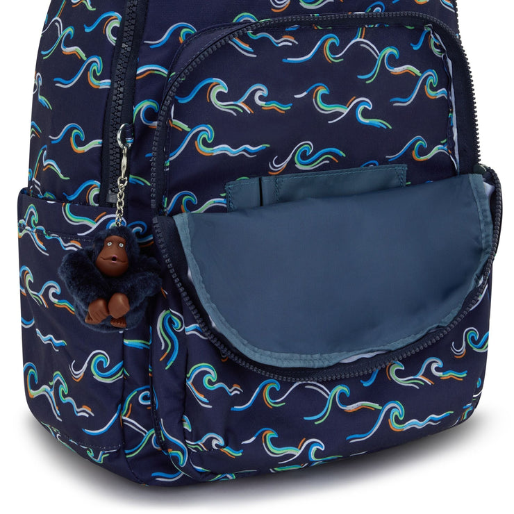 Kipling Large Backpack With Padded Laptop Compartment Unisex Fun Ocean Print Seoul